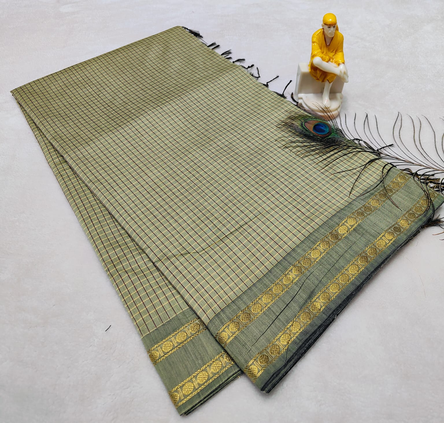 Kalyani Vintage Checked gap boarder saree