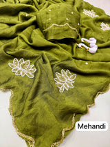 Soft rangoli crush lotus handwork saree