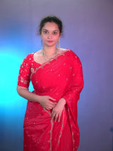 Space silk beads work saree