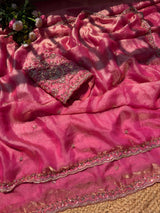 Pure space silk gold glass beads work saree