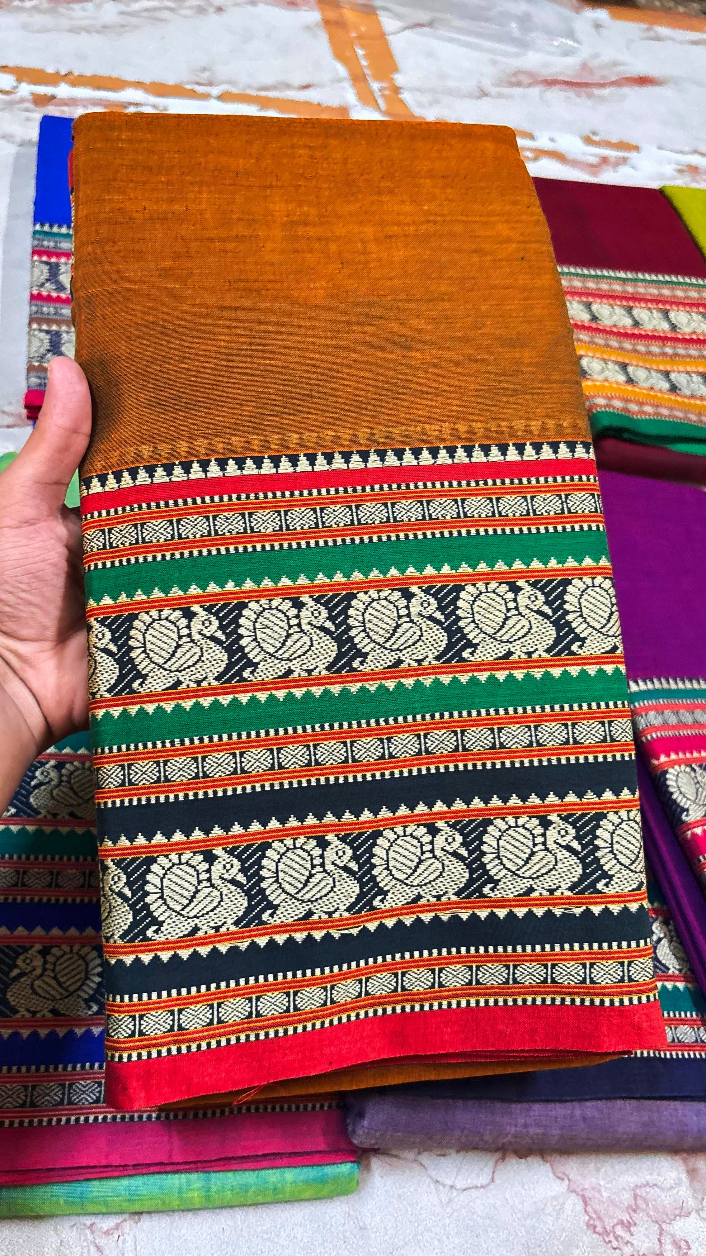 Narayanapeta Handloom cotton peacock Boarder saree