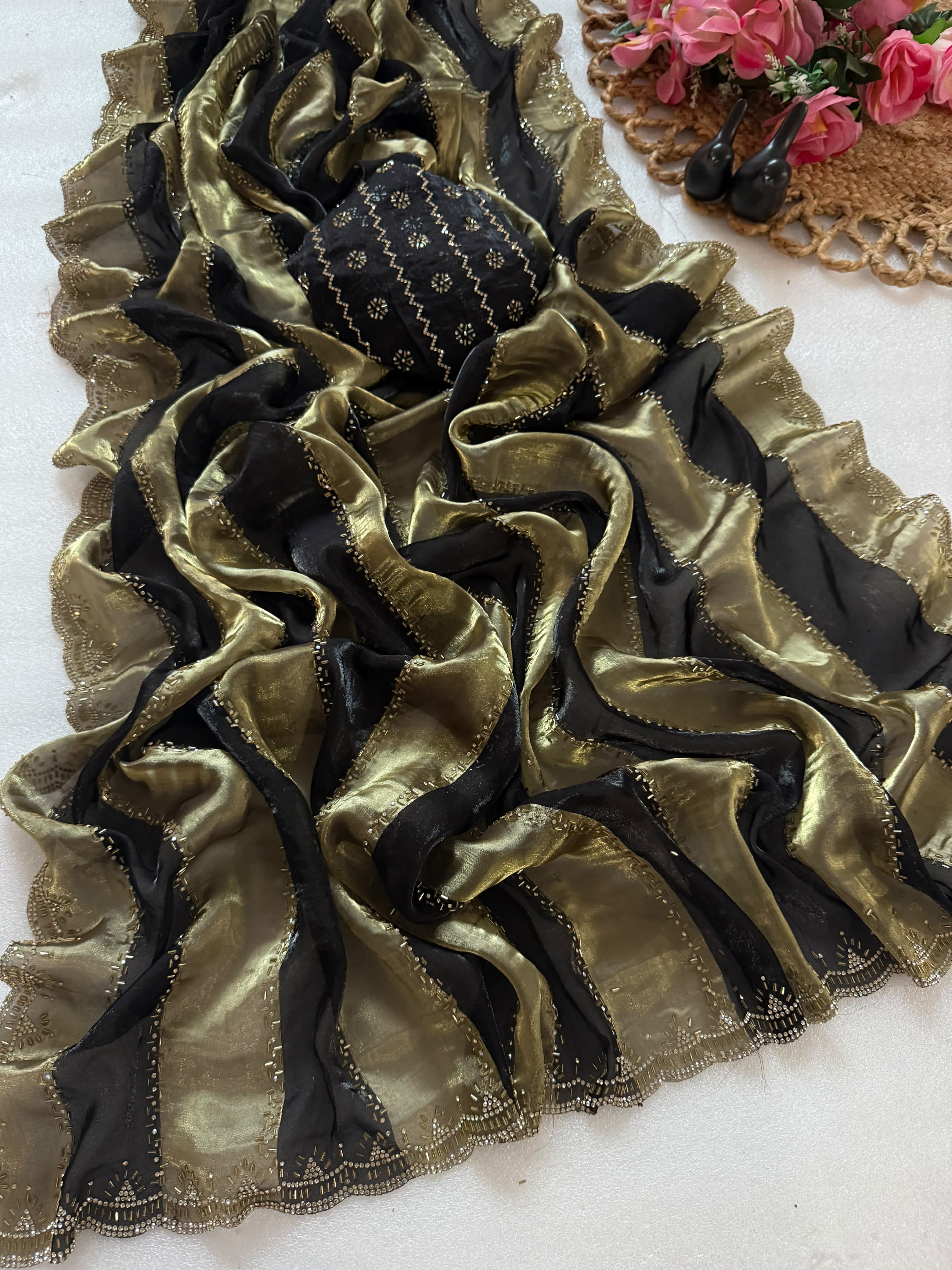 Space silk jharkan work sarees for party wear