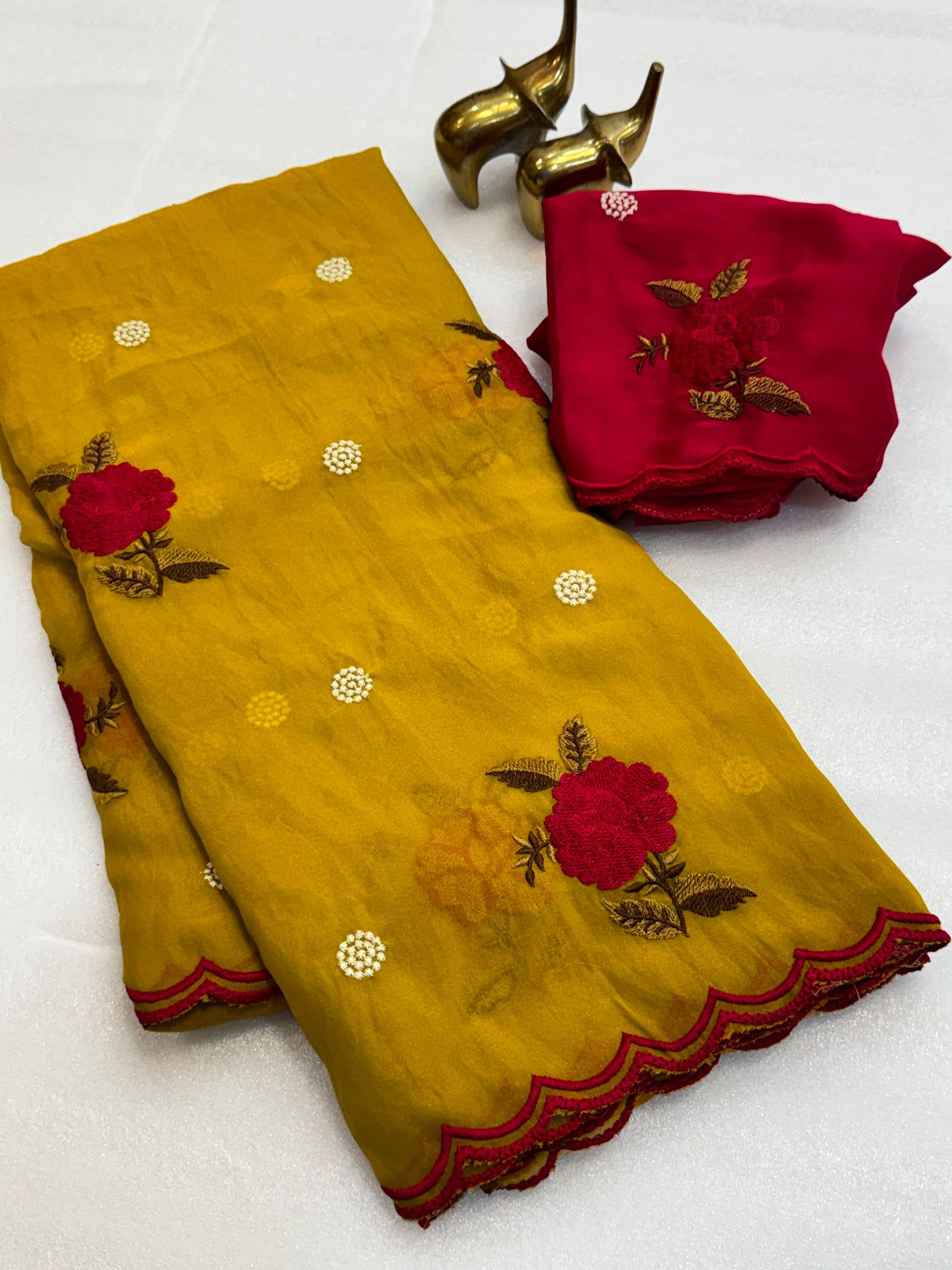 Soft moss silk georgette embroidery saree