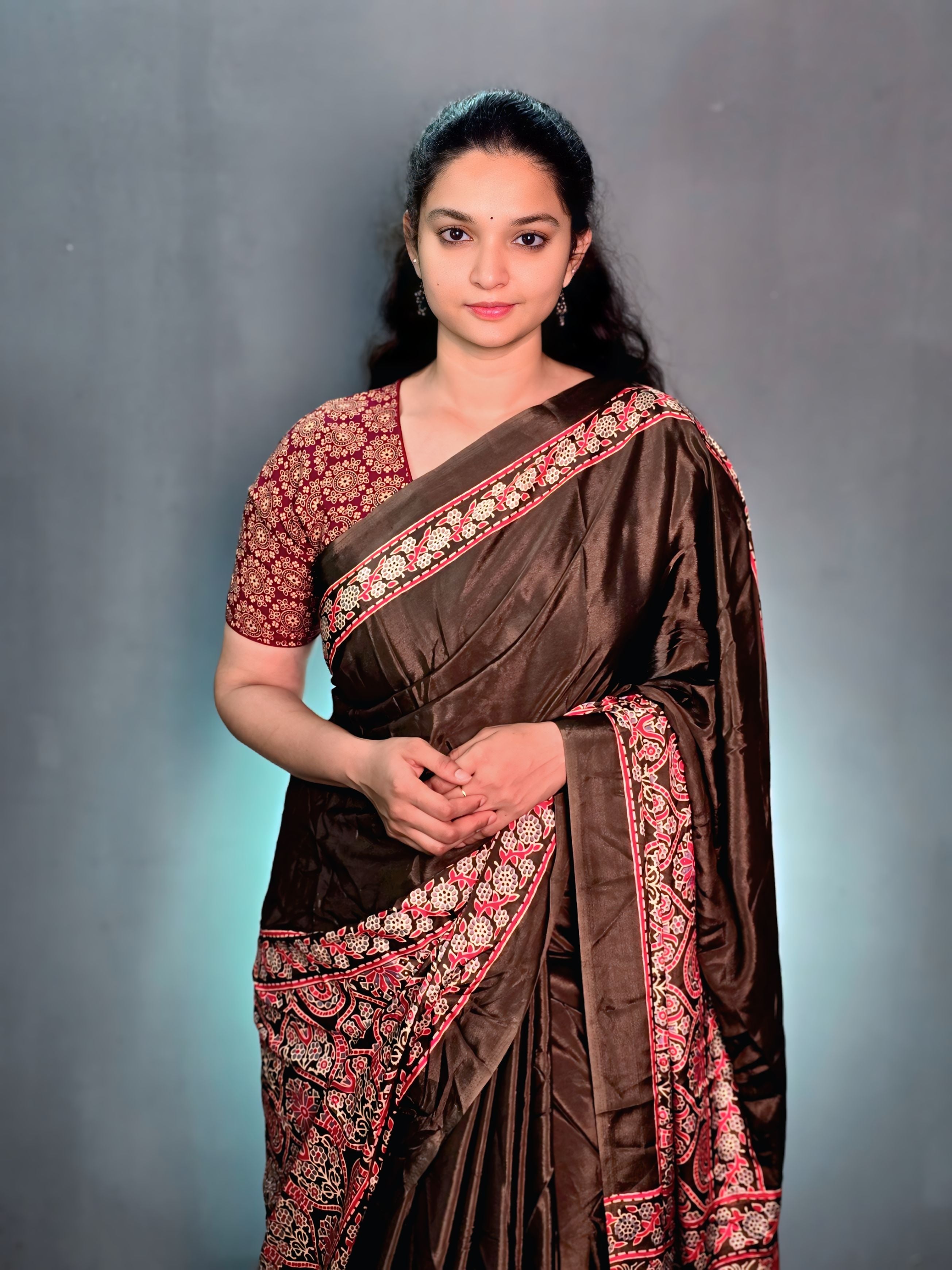 Ajrak Print crepe mix silk saree