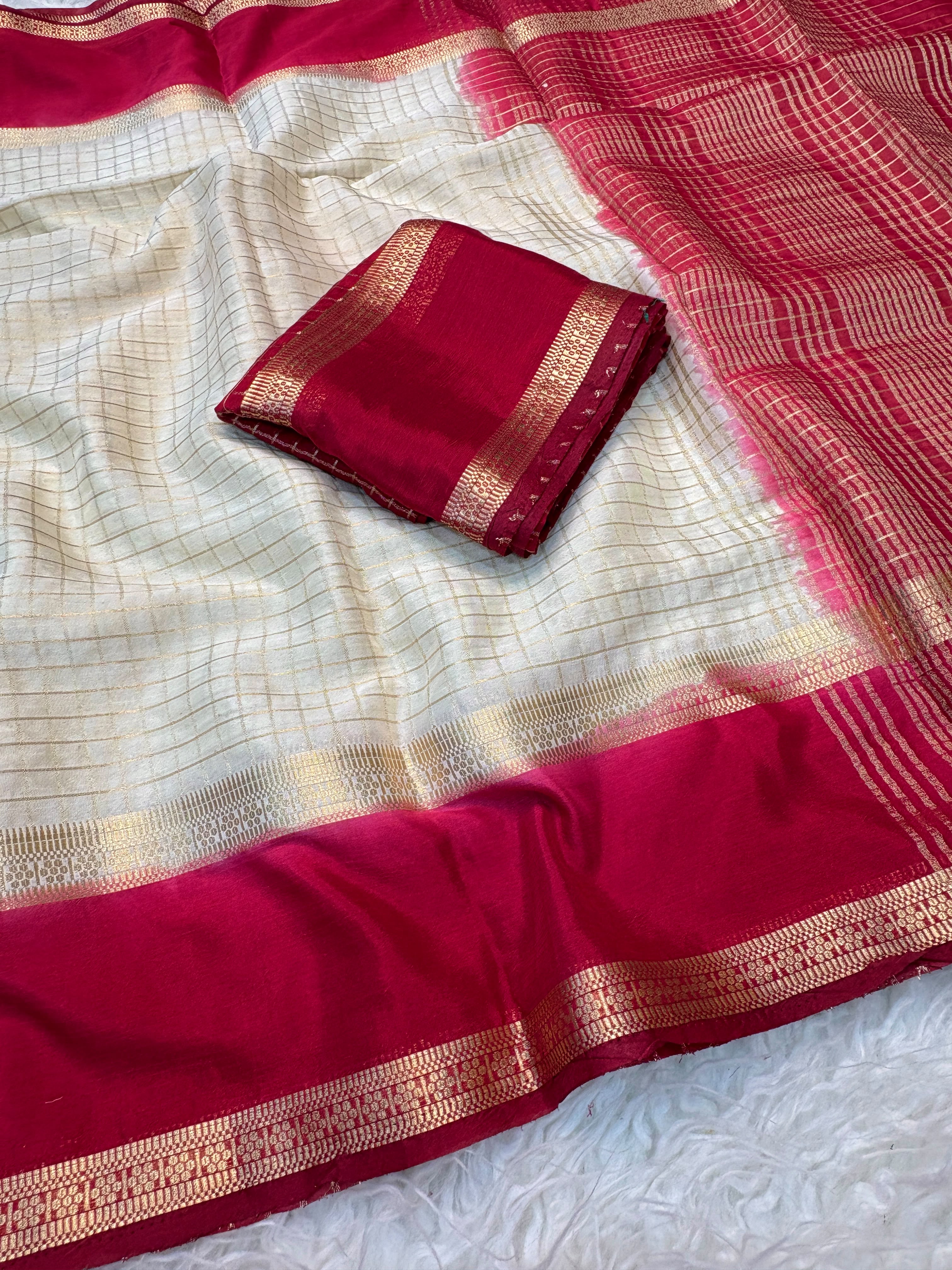 Chinnon weaving check saree with bentex boarder