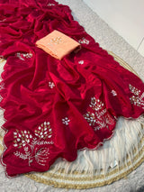 HO silk handwork saree with raw silk blouse