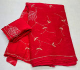 Chiffon pure jaal handwork saree