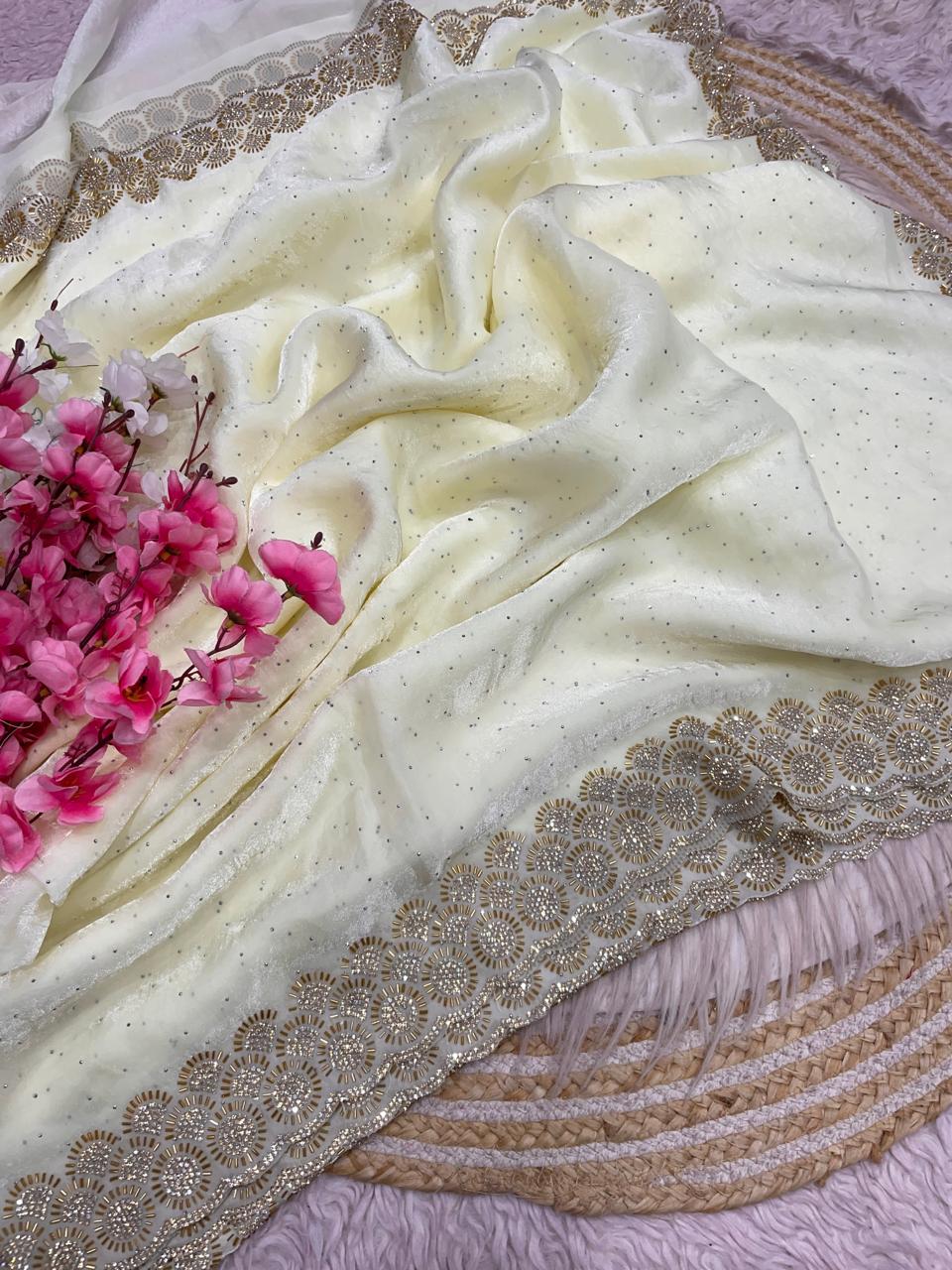 Space Silk diamond work saree