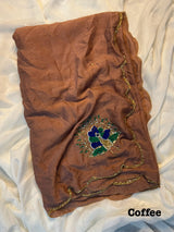 Very soft rangoli crush hand work peacock design saree