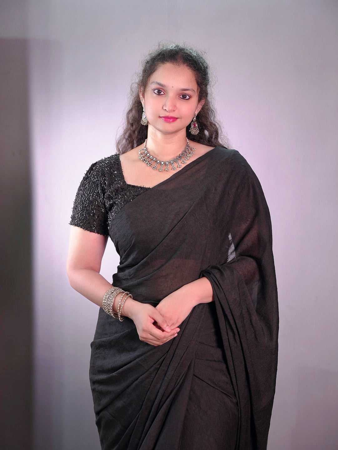 Crush rangoli latkan work blouse saree