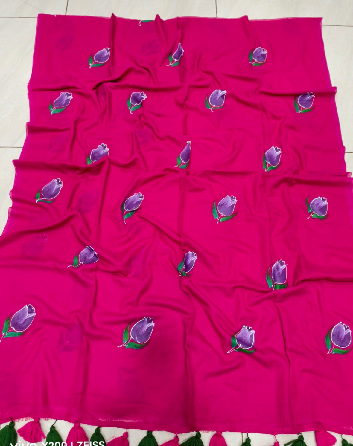 Mul cotton Tulip hand painted saree