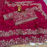 Space Silk Embroidery work saree with stitched blouse