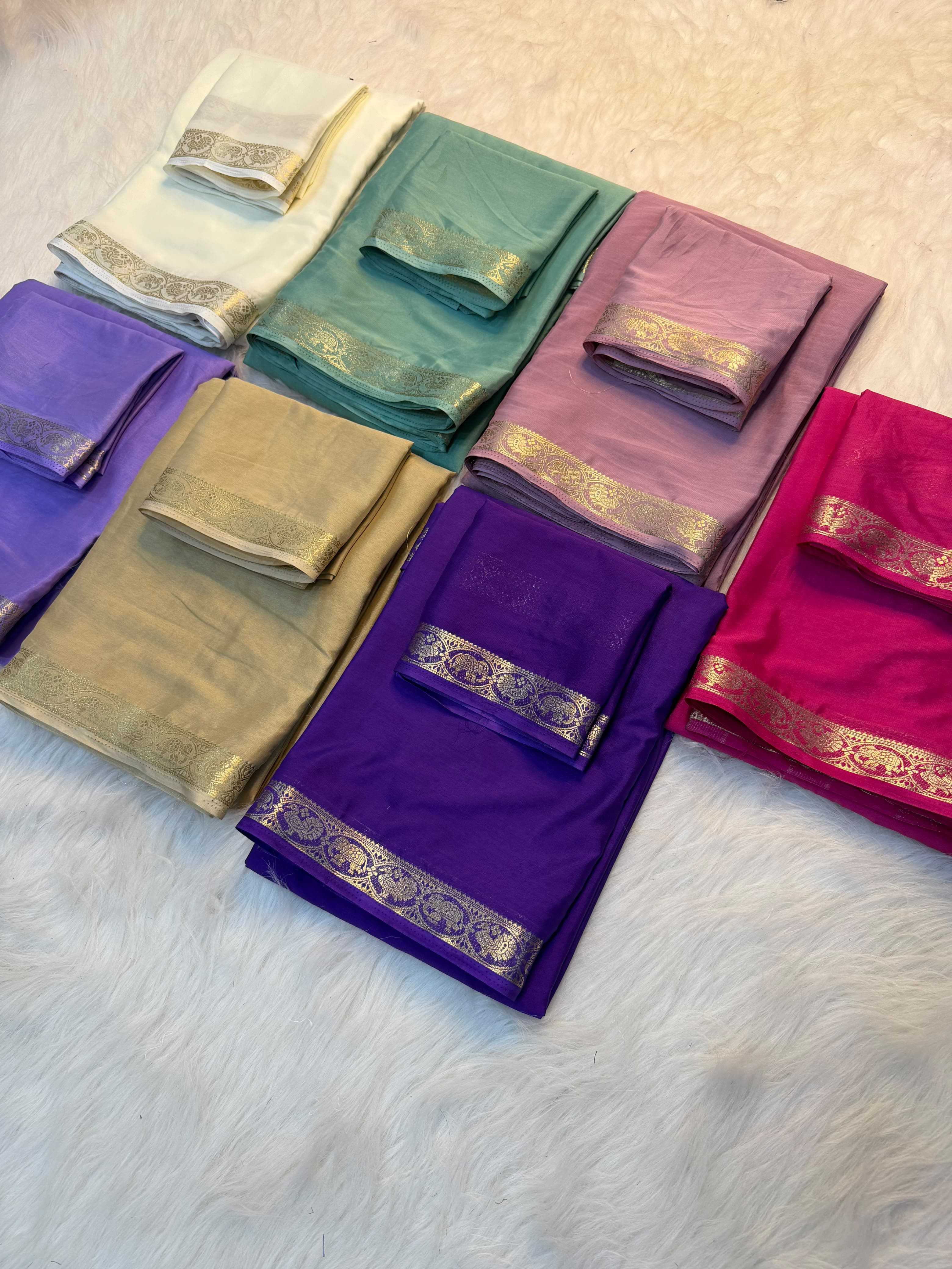 Viscose georgette soft fabric small zari boarder saree