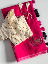 Premium Chanderi Silk Saree Fully Stitched blouse