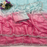 Space silk dual shade original beads work saree