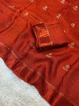 Jute silk viscose leaf pattern saree