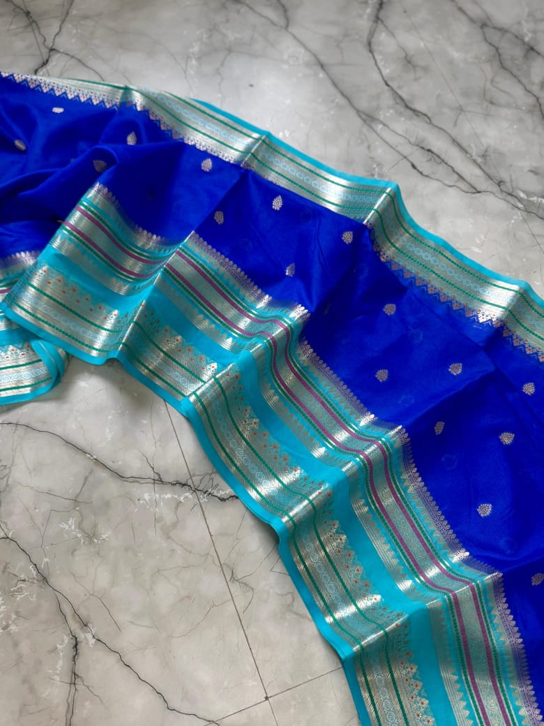 Banarasi soft katan silk contrast boarder saree