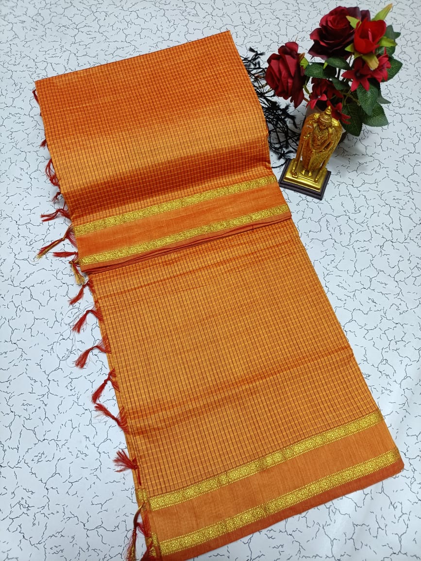 Kalyani Vintage Checked gap boarder saree