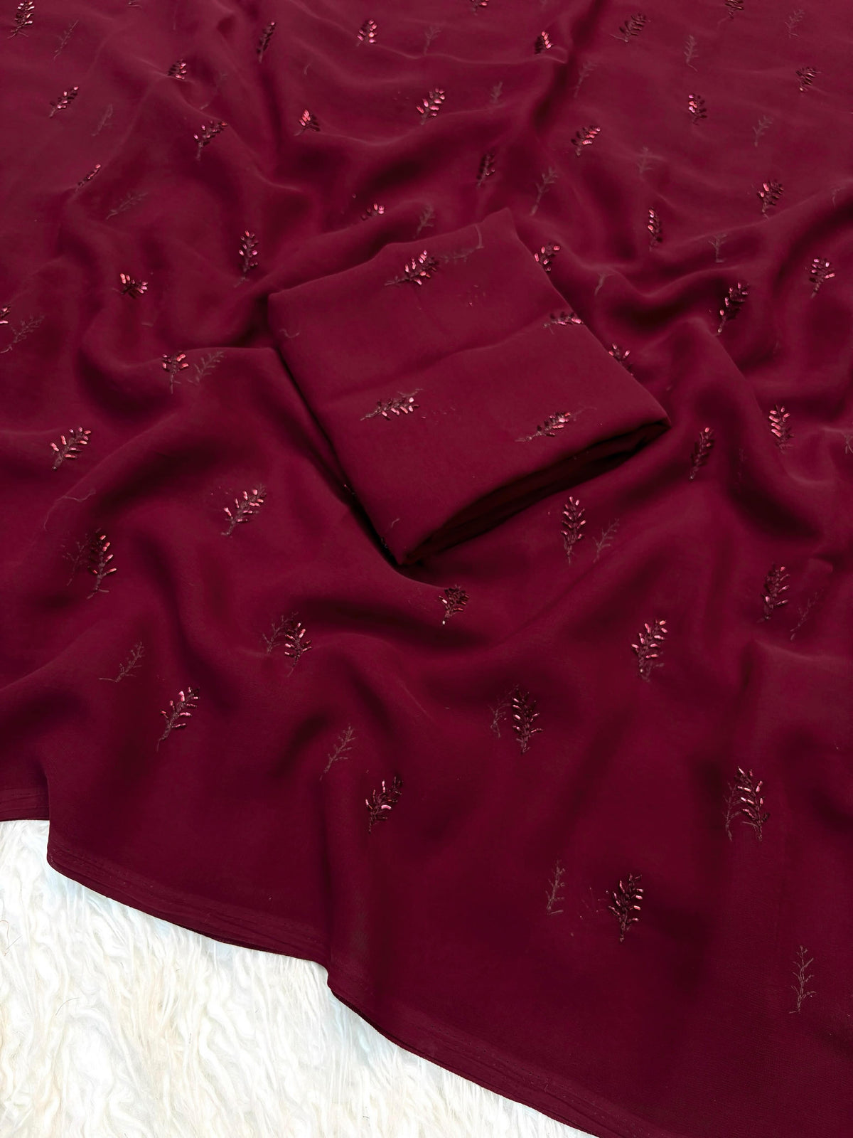 Pure georgette beads work saree