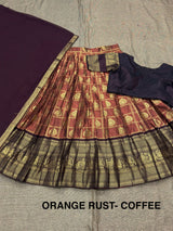 Rust orange and chocolate traditional fully stitched half saree