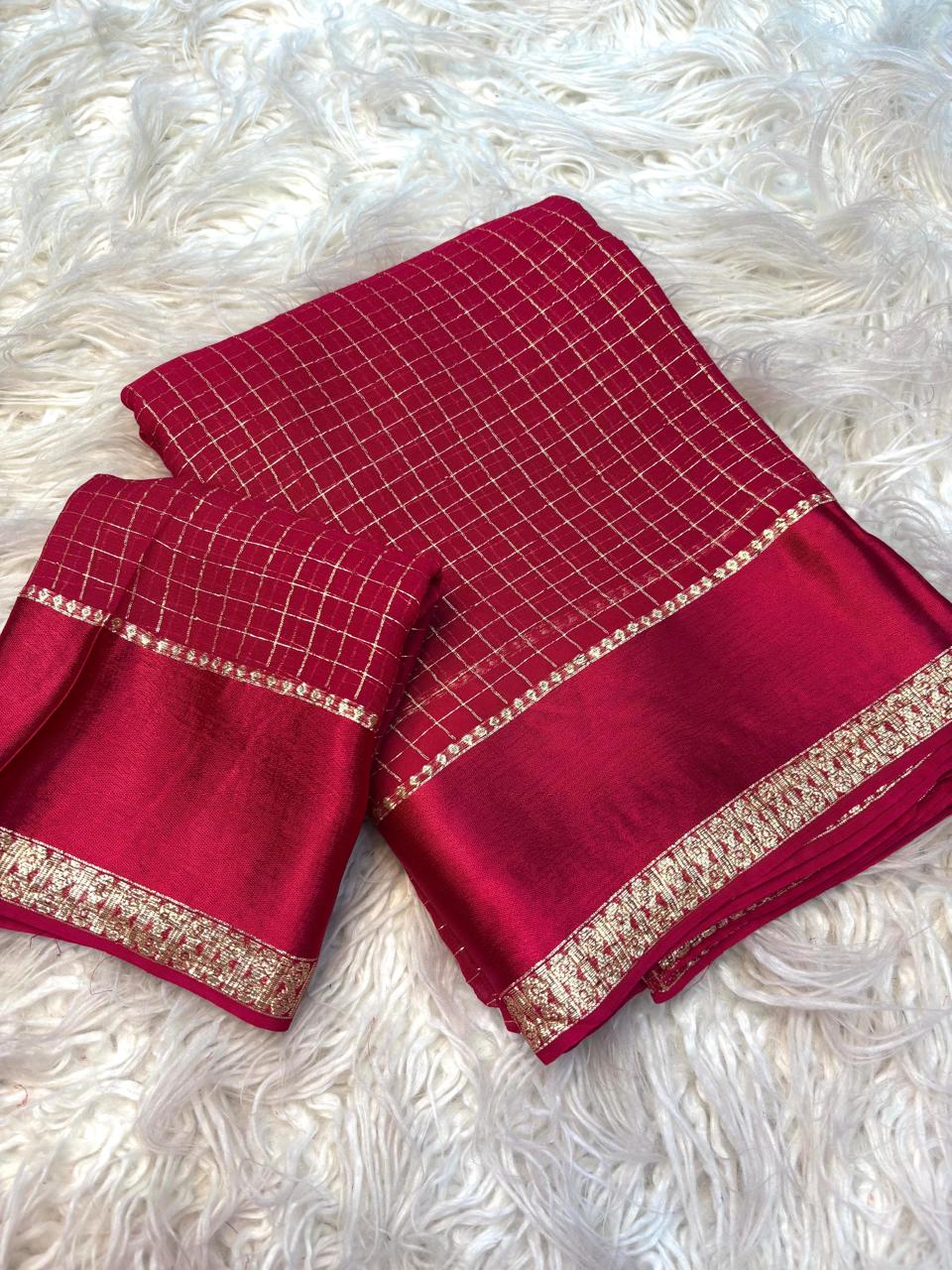Viscose georgette vintage checks saree