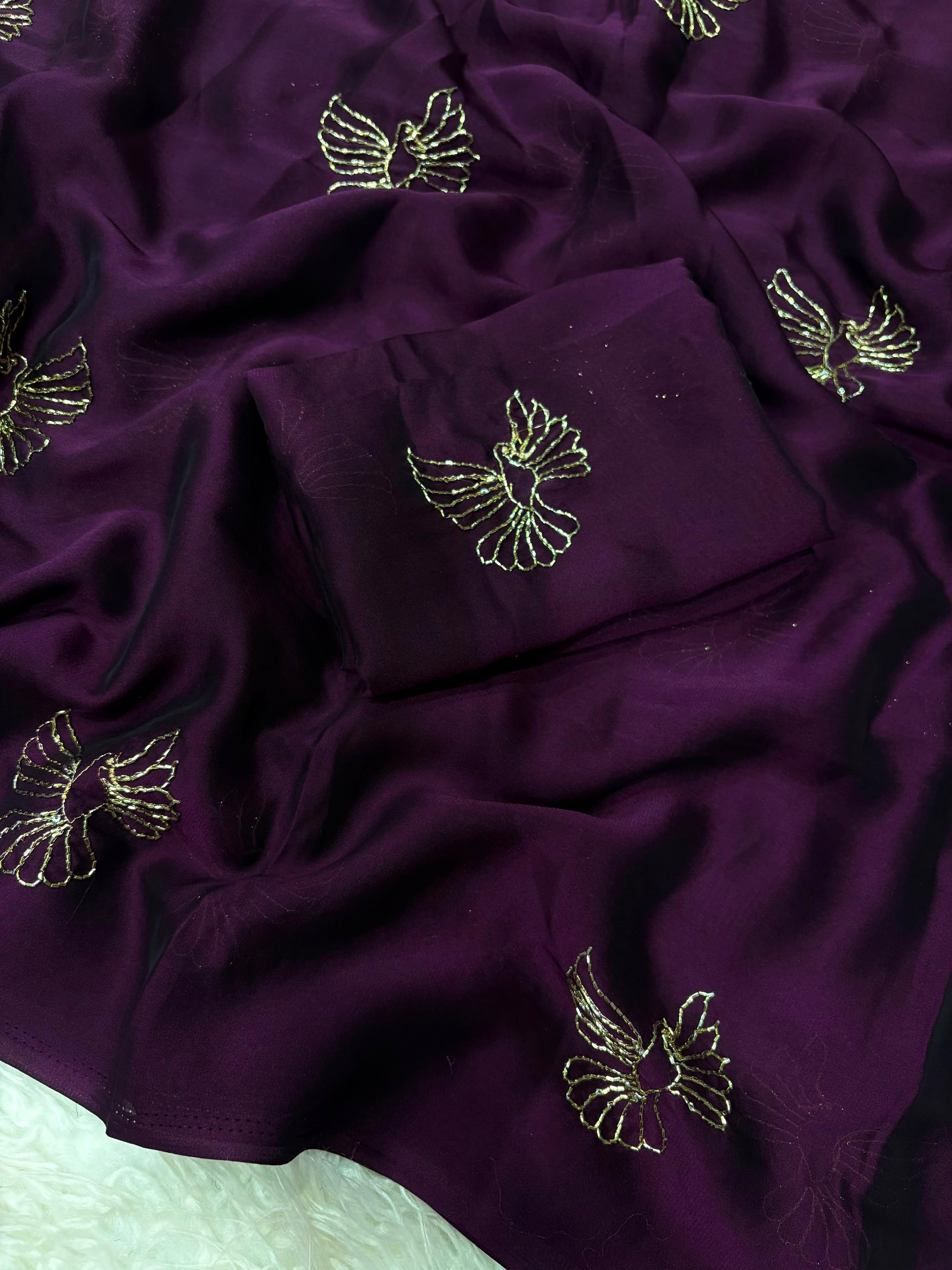 Soft rangoli bird design partywear saree