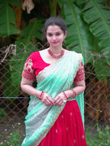 Heavy party wear Red-Ice blue fully stitched lehanga