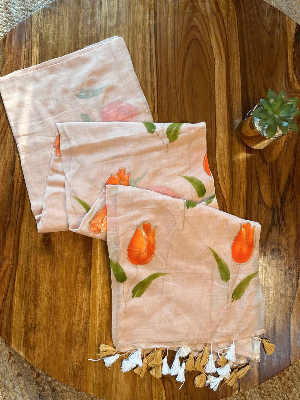 Mul cotton Tulip hand painted saree