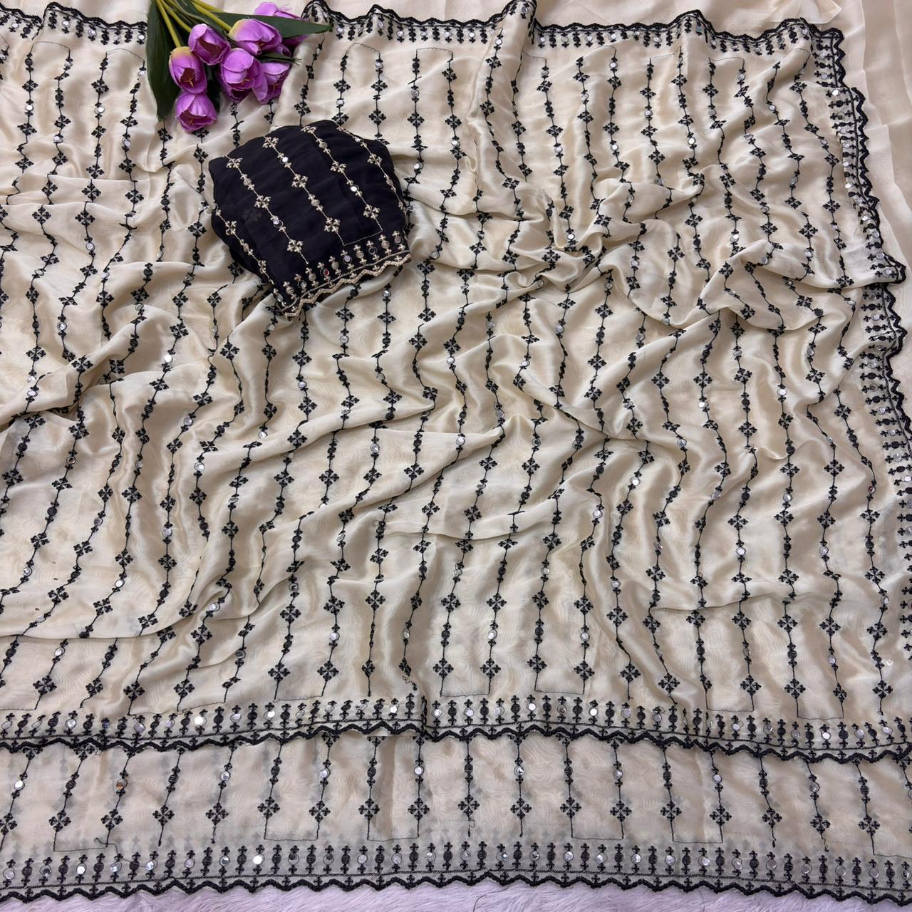 Rangoli heavy mirror embroidery saree