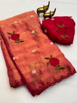 Soft moss silk georgette embroidery saree