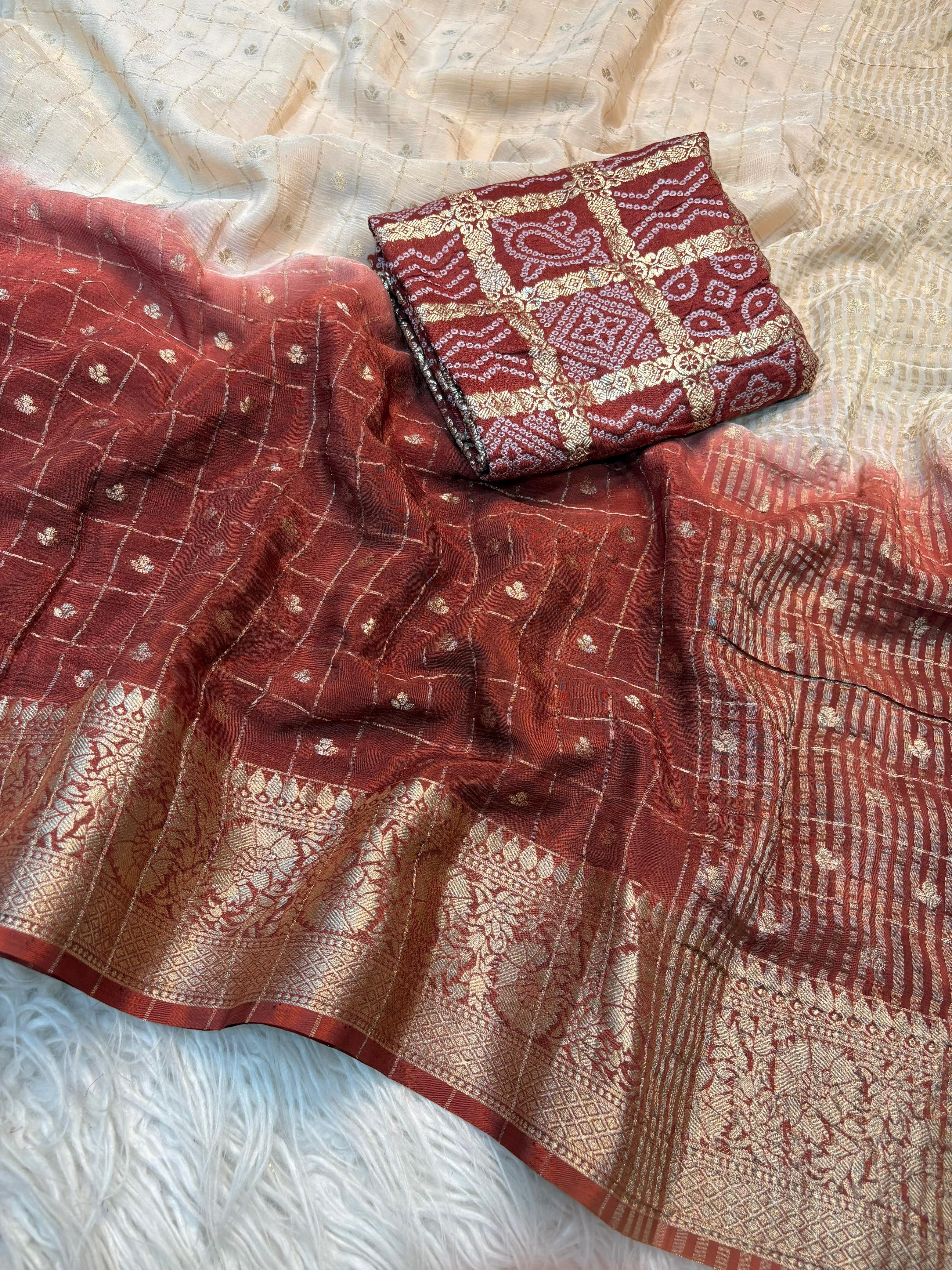 Pure Viscose Chinnon Saree with bandini Blouse