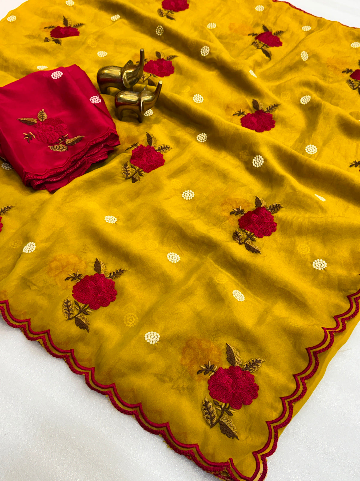 Soft moss silk georgette embroidery saree