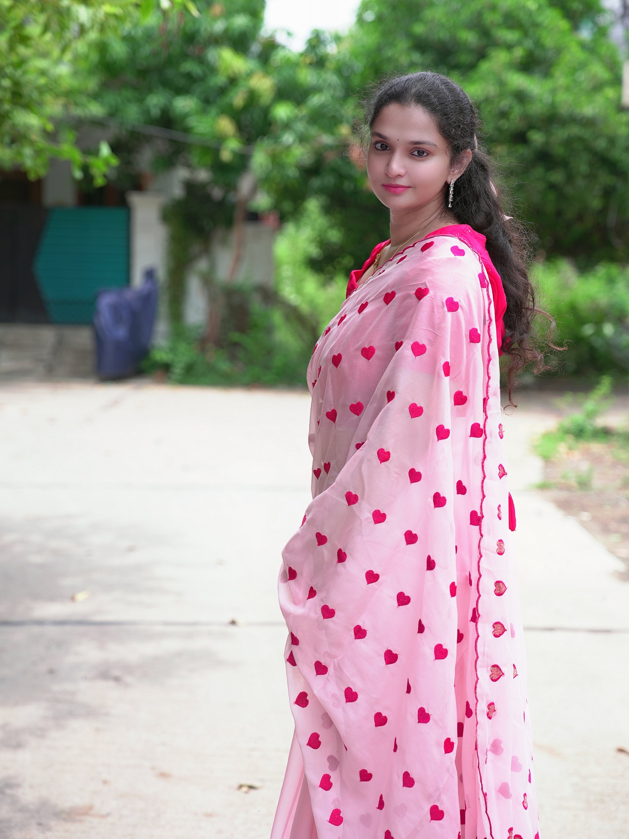 Heart shape embroidery georgette saree