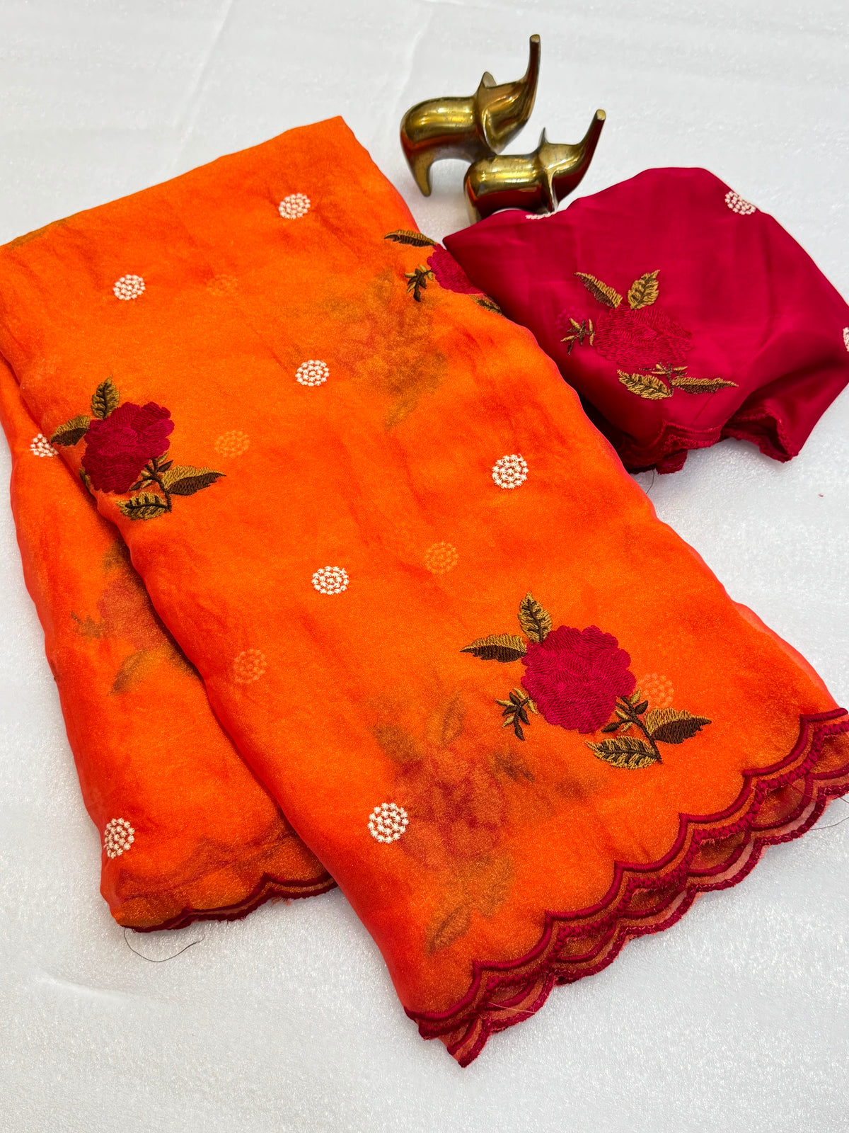 Soft moss silk georgette embroidery saree