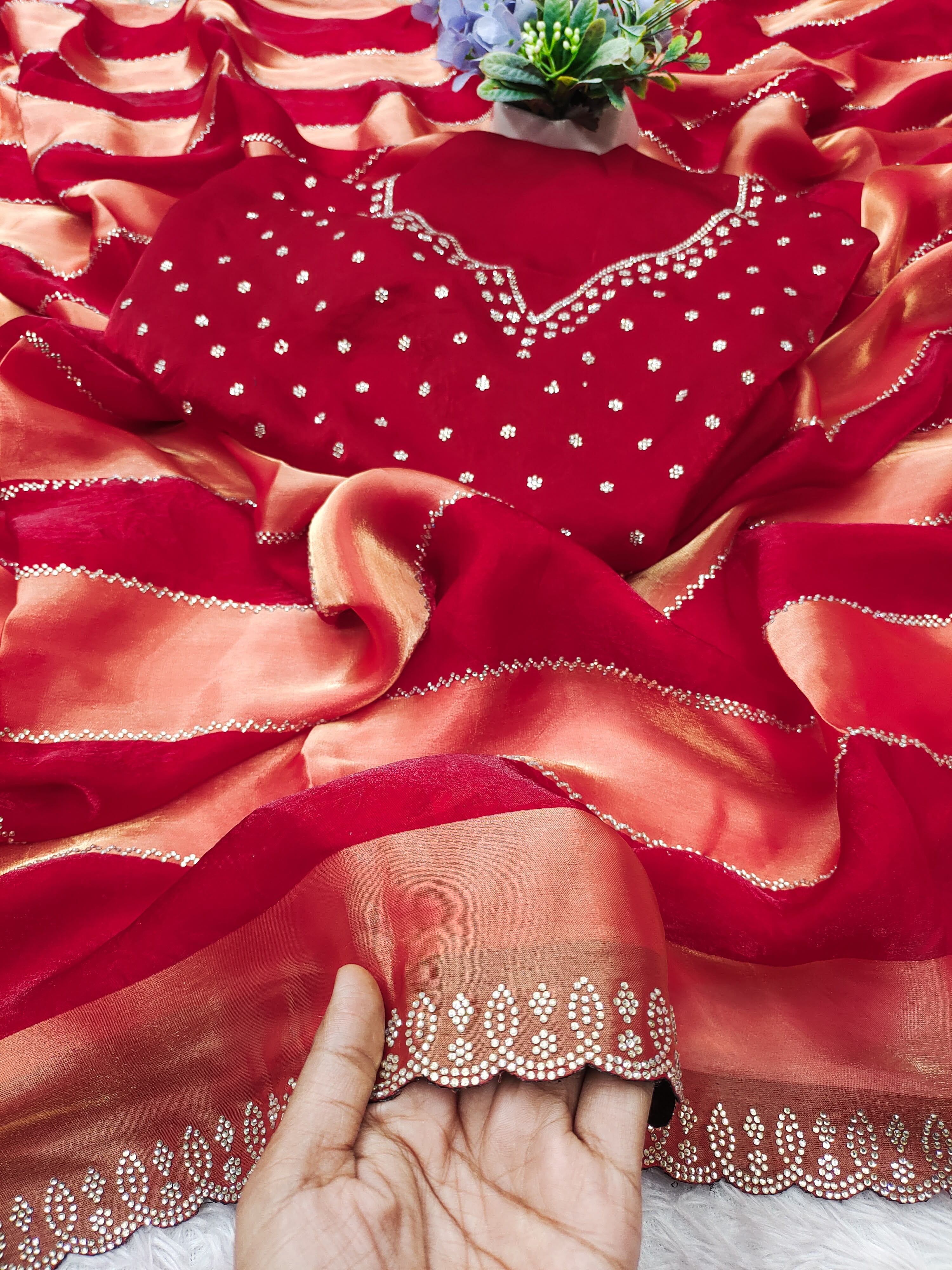Space silk jharkan work sarees for party wear