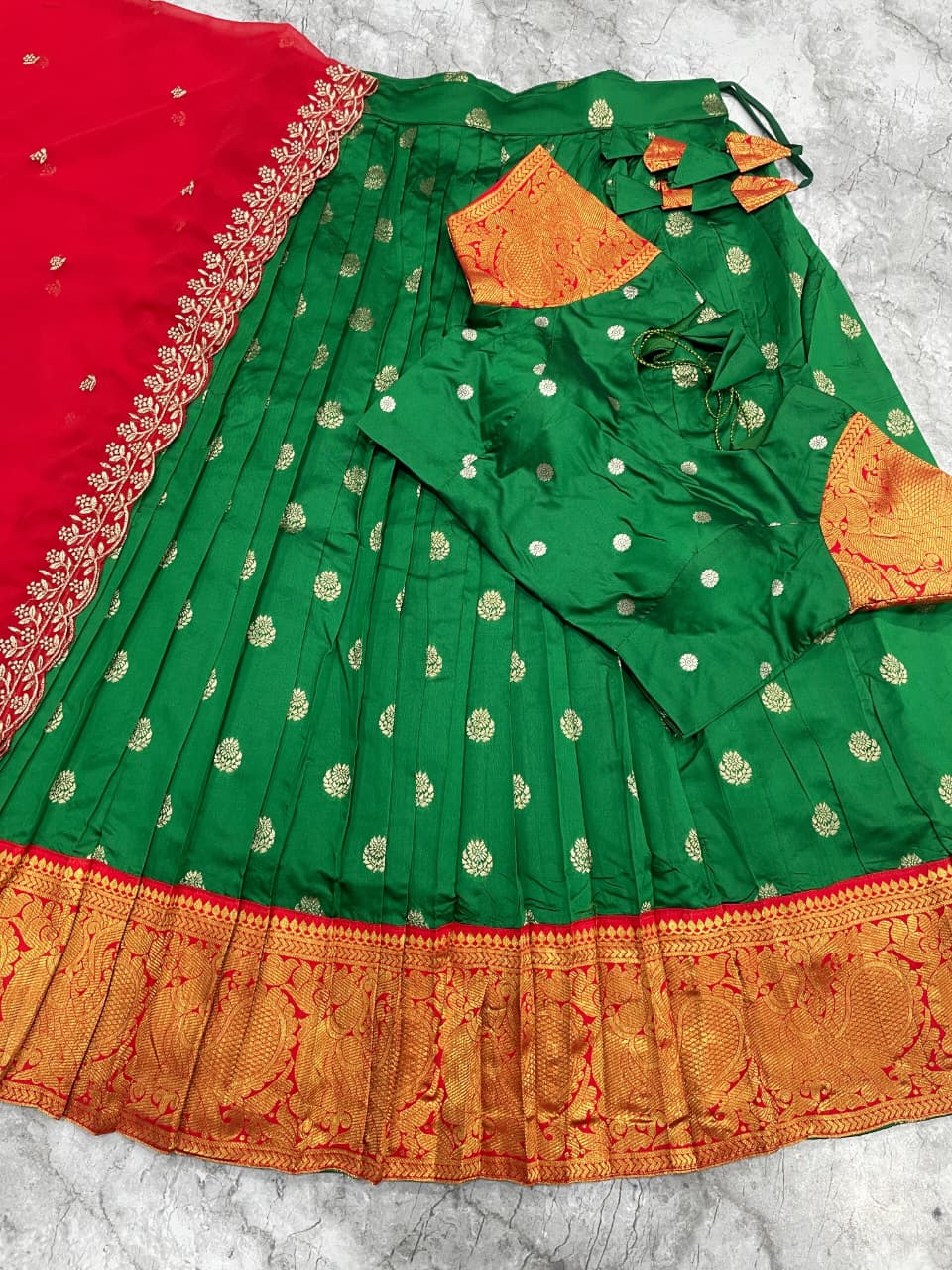 Ugadi kanjeevaram fully stitched half saree