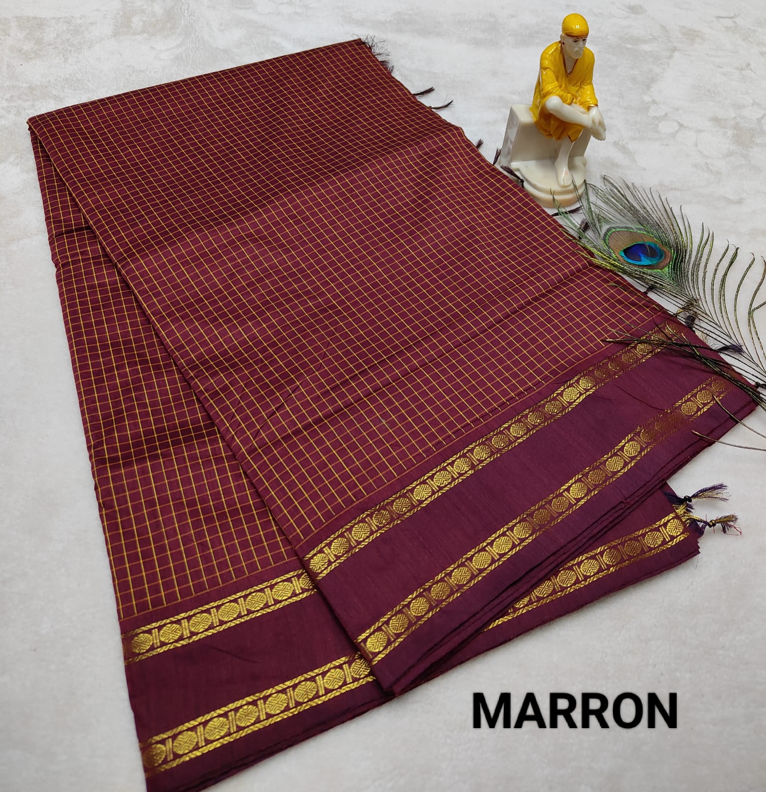 Kalyani Vintage Checked gap boarder saree