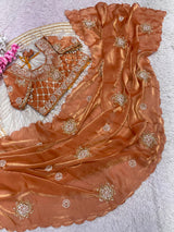 Space silk Beads work Stitched blouse saree