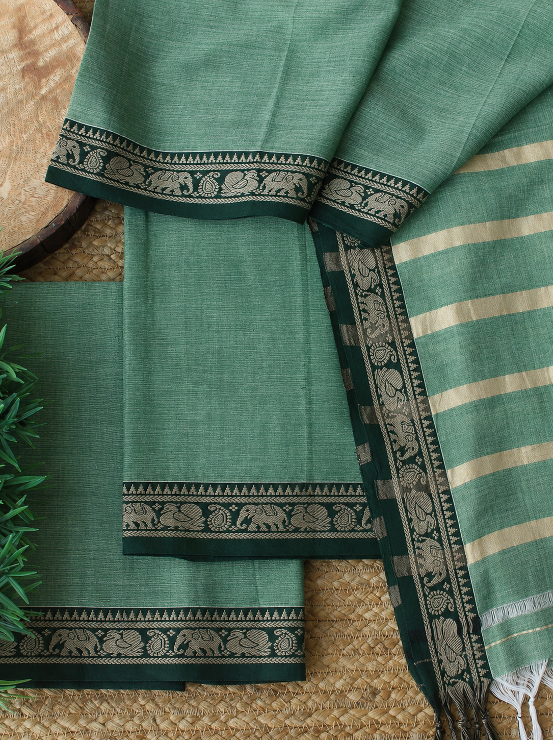 Narayanpeta Elephant Peacock Small boarder dress material