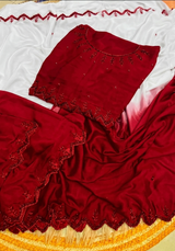 Kajal inspired chinnon dual shade handwork saree