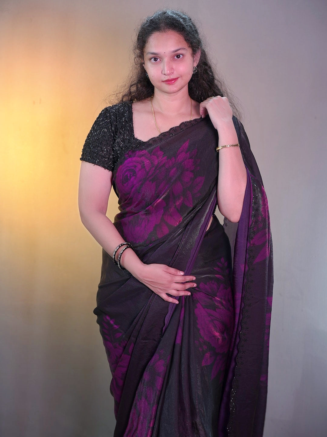 Space silk digital print with jarkhan work partywear saree