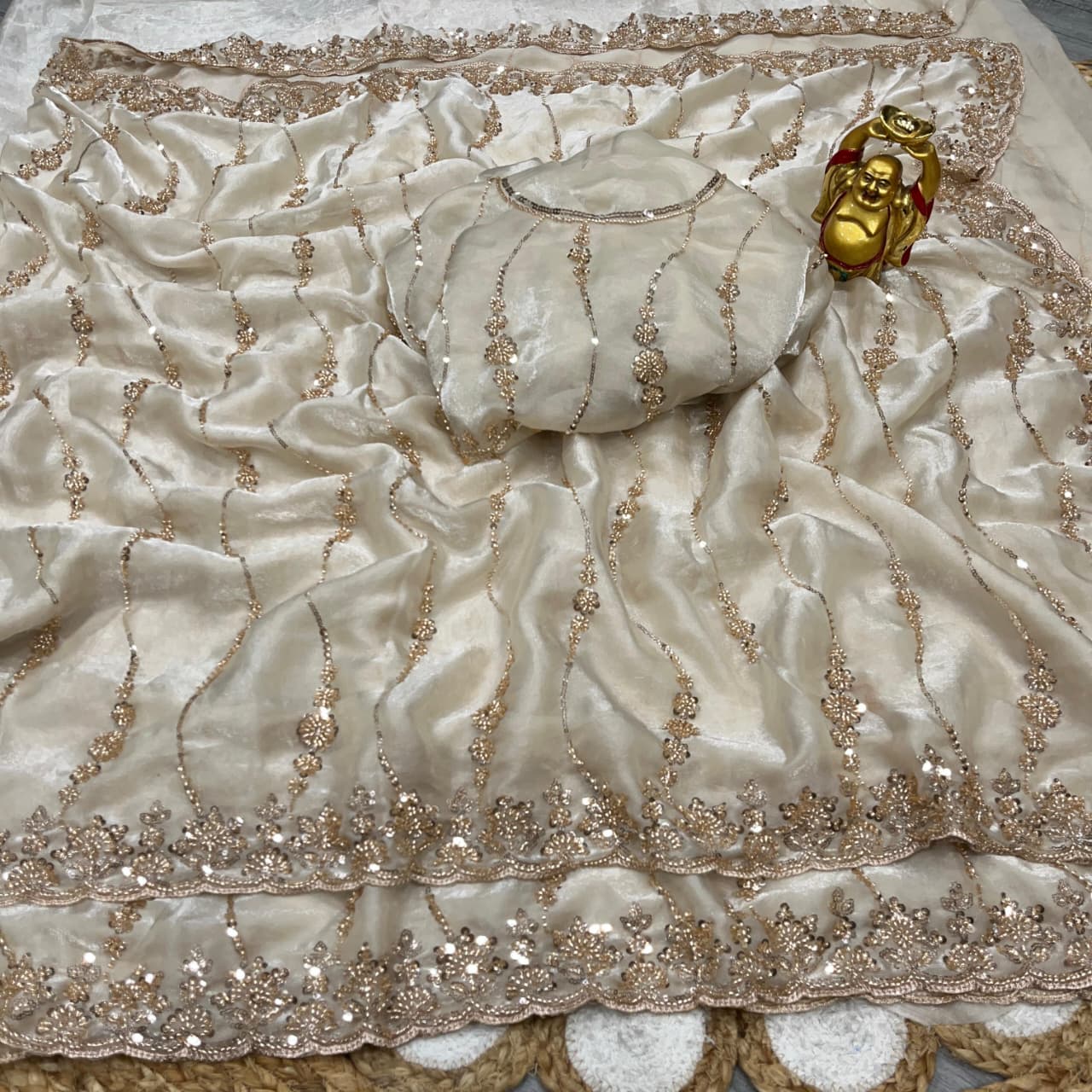 Space silk gold beads work saree