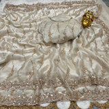 Space silk gold beads work saree