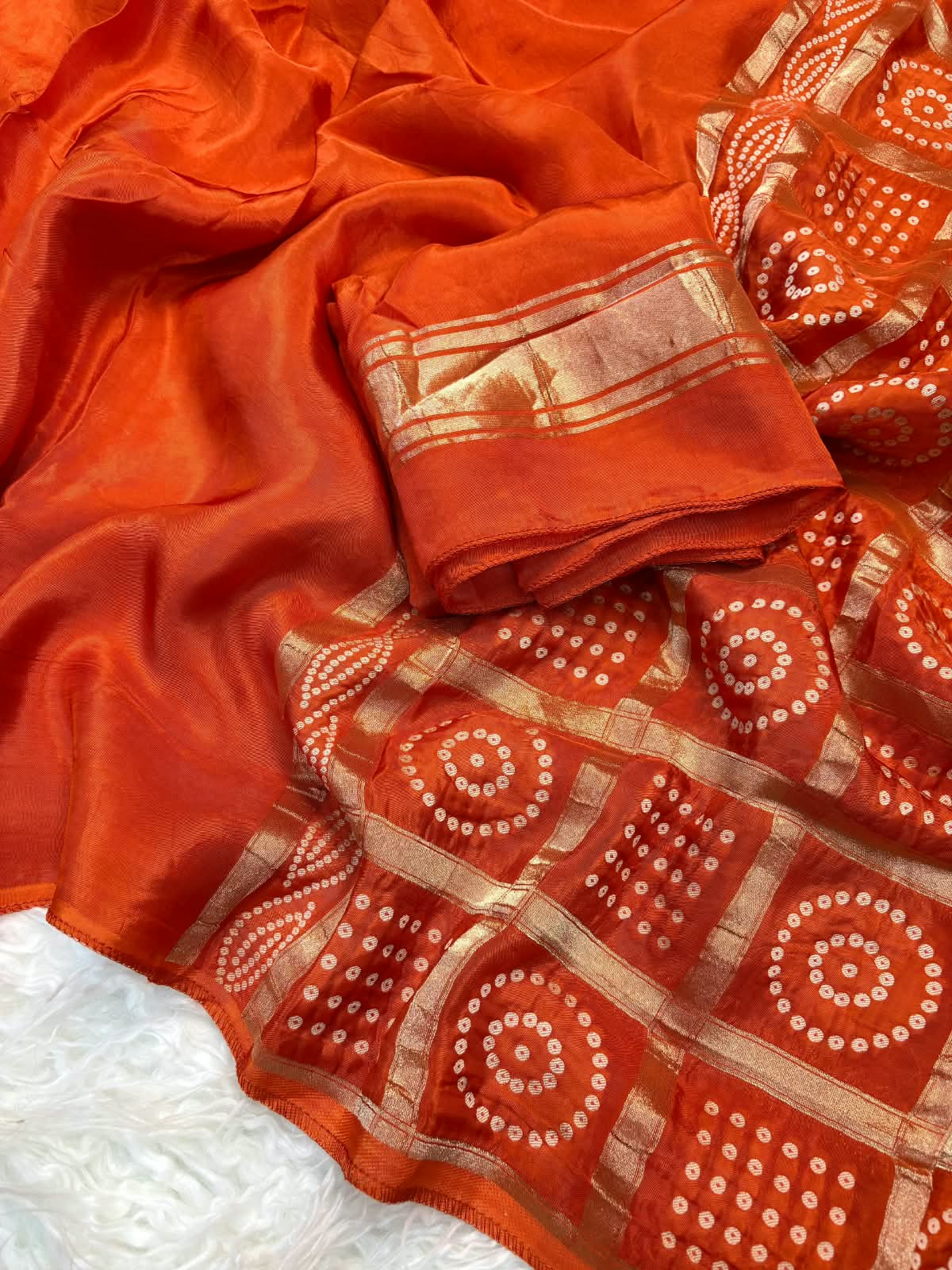 Premium Mysore silk saree with bandhej pallu and blouse