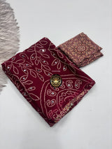 Ajrak Satin design mirror saree