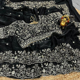 Space Silk Embroidery work saree with stitched blouse