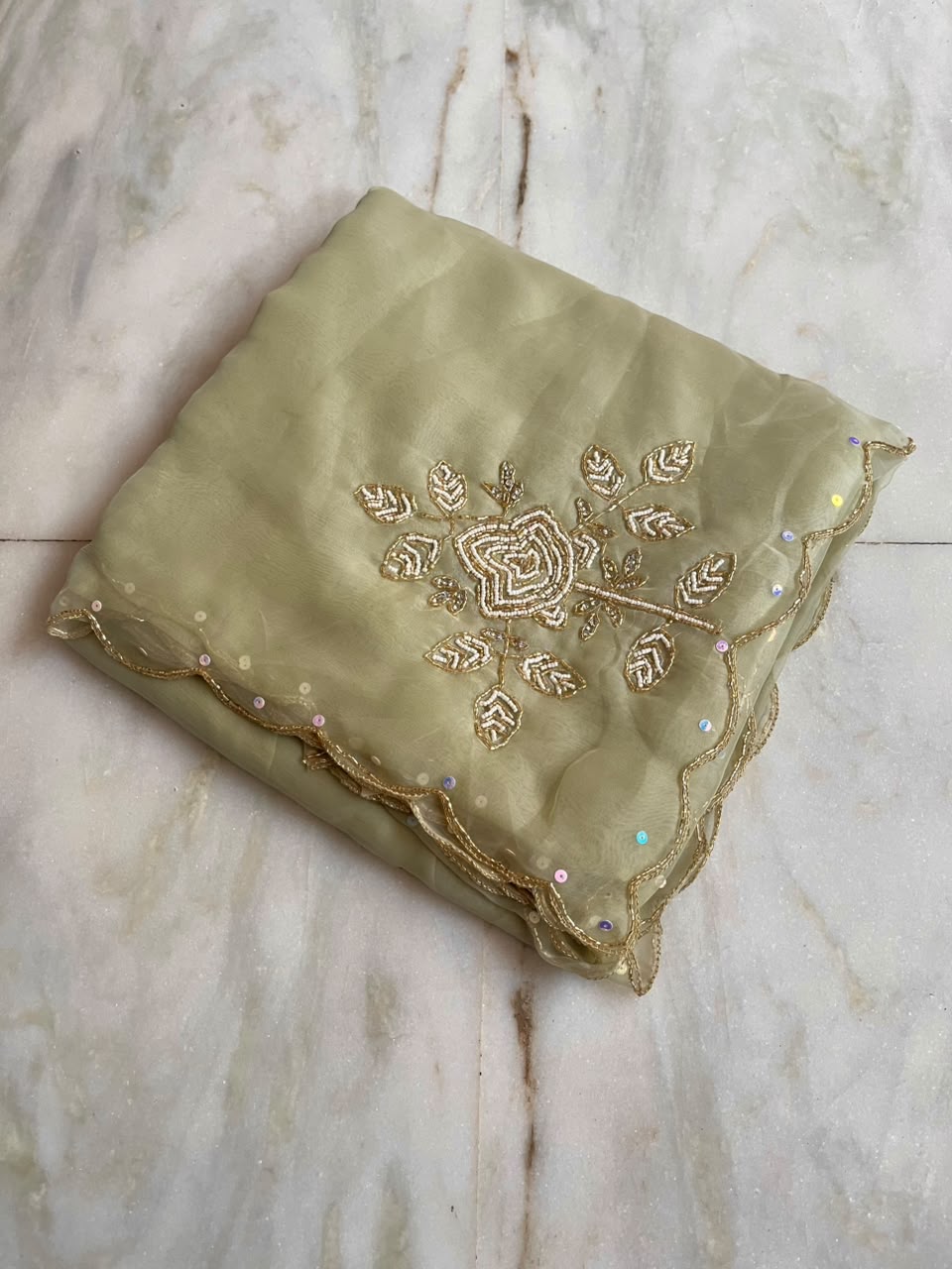 Pure chiffon and organza handwork saree
