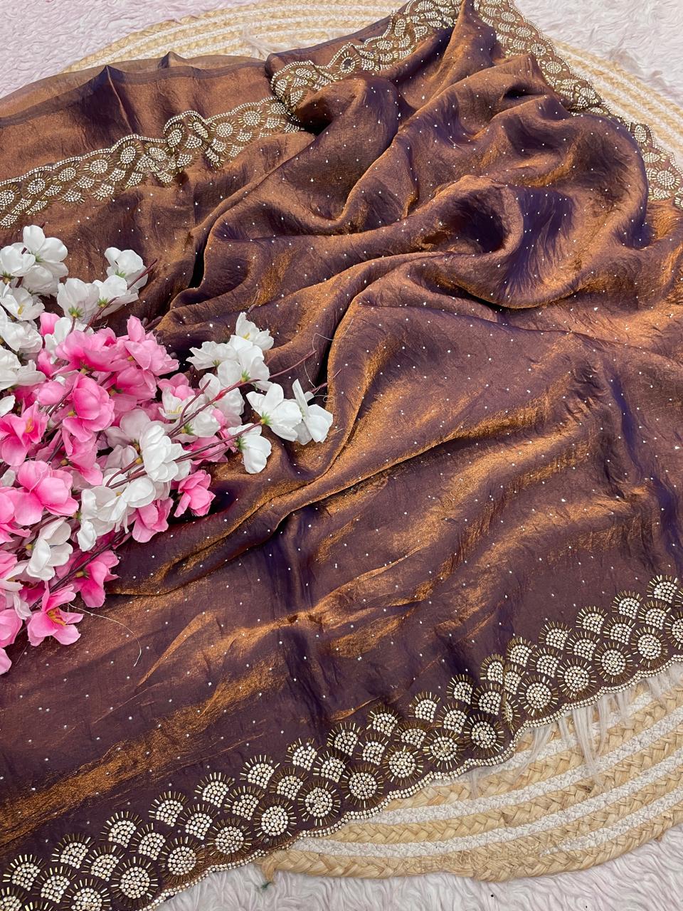 Space Silk diamond work saree