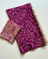 Ajrak design crepe silk mirror saree