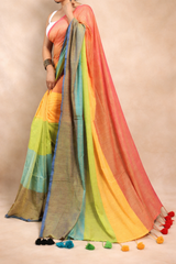 Pure mul cotton rainbow 120 count saree
